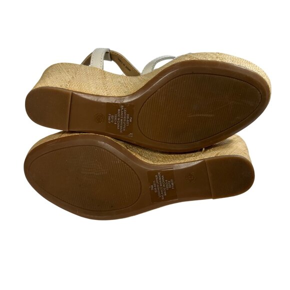 Strictly Comfort Womens 7.5 White Leather Platform Wedge Heels Peep Toe Sandals - Picture 6 of 6